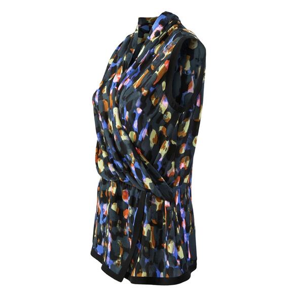 CAbi Flaunt‎ Wrap Sleeveless Blouse Size Medium Black Multicolor Style 3077 - Picture 2 of 16